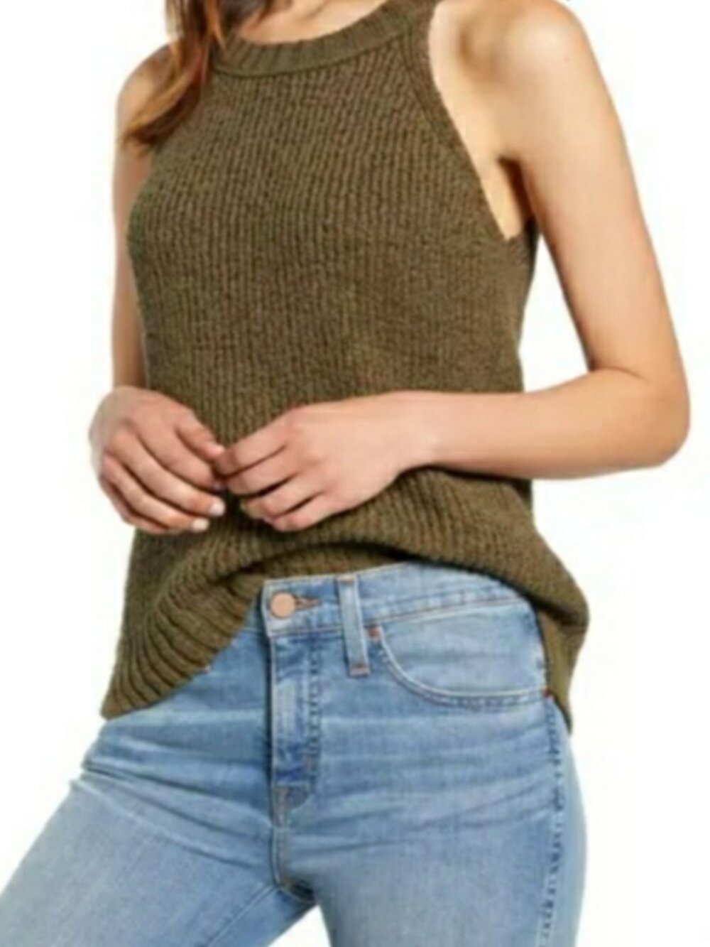 Point Sur J. Crew Sz S Olive Tank Top Sweater Coastal Clean Girl Scandi Utility